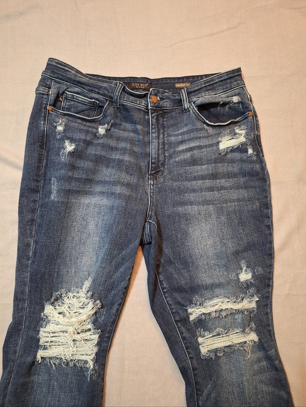 Judy Blue 5 Pocket Dark Wash Distressed High-Rise Slim Boot Cut Denim Jeans 20W - Picture 4 of 15